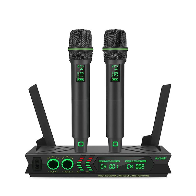 Aveek Wireless Microphone System, Dual UHF Cordless Microphones Set, 200ft Range Microphones with Receiver for Singing,  Audio Electronic microphones