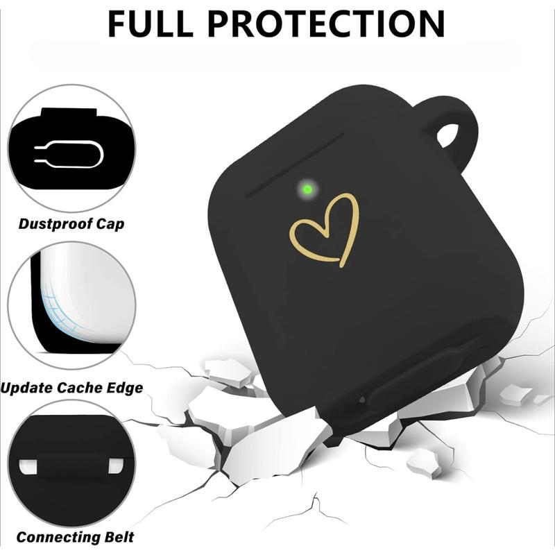 Compatible with AirPods Case Cover, Soft Silicone Case with  Heart Pattern for AirPods 2&1 Generation Case with Studded Letter A-Z Keychain (M Black)