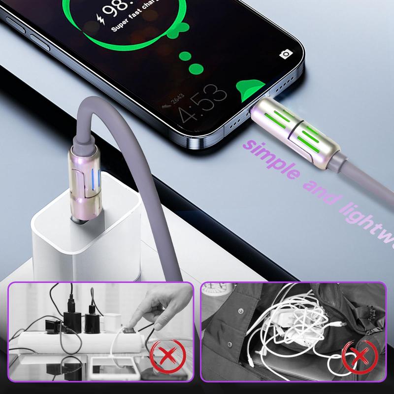 4-in-1 USB Charging Cable, fast charging cable USB A+ TYPE C + Lightning Multi national aluminum alloy cable management suitable for iPhone 16 15 14 Samsung Galaxy, Android Phones & Tablets iPad Pro Smartphone Cellphone Mobile Electronic