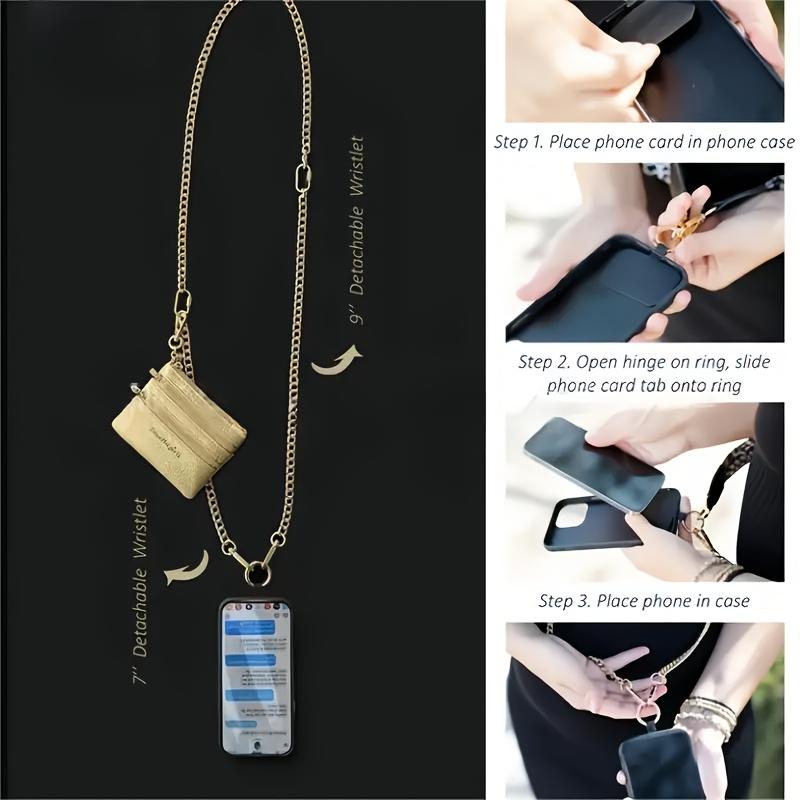 Clip and Go Phone Strap with Zipper Pouch - Hands-Free Carrying - Stylish Crossbody Adjustable Chain Lanyard with Faux Leather  Smartphone Cellphone