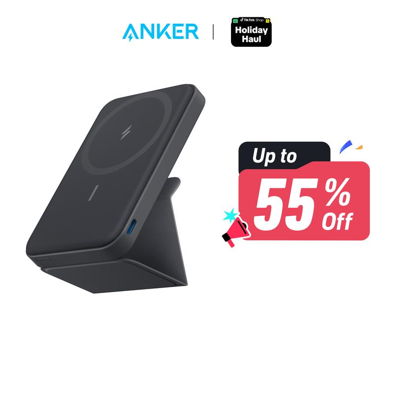 Anker 622 Magnetic Battery MagGo, 5,000mAh Foldable Wireless Charger with Stand and USB-C Port, Compatible for iPhone