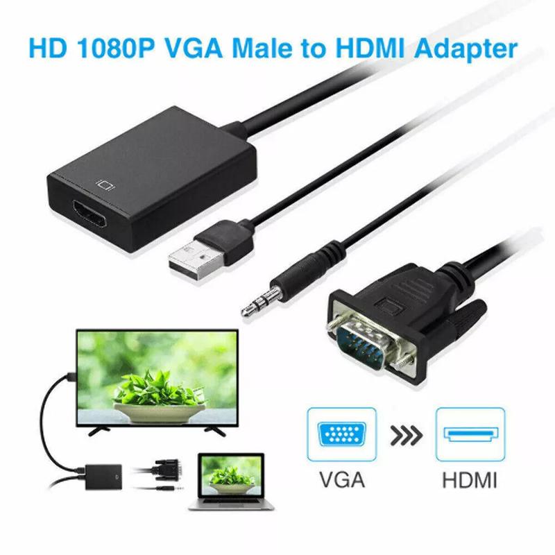 VGA To HDMI Converter 1080P HD Adapter With Audio Cable For HDTV PC Laptop TV