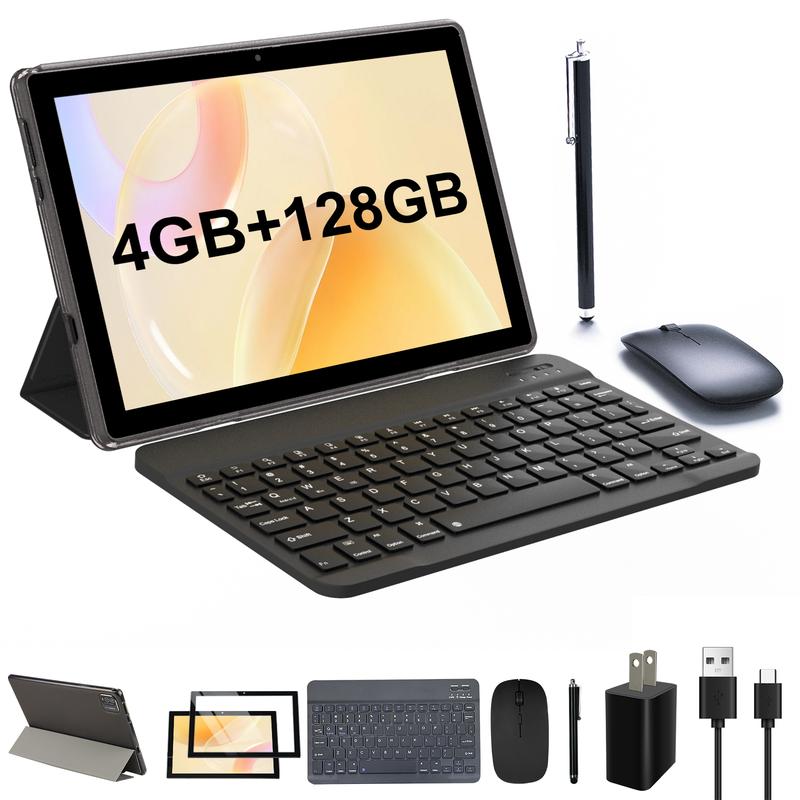 2024 newest tablet with keyboard, 10 inch 2 in 1 4GB RAM + 128GB ROM + 1TB Android tablets PC, 1.8GHz quad-core processor, 1280*800 IPS HD tablet, 8MP dual camera, 6000mAh battery with case mouse stylus