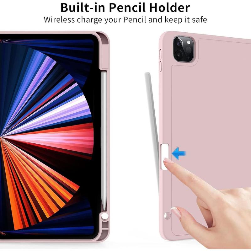 iPad Pro 11 Inch Case 4th 3rd 2nd 1st Generation (2022 2021 2020 2018) with Right Side Pencil Holder, Support 2nd Gen Pencil  Soft Slim PU Cover Auto Wake Sleep (Pink)