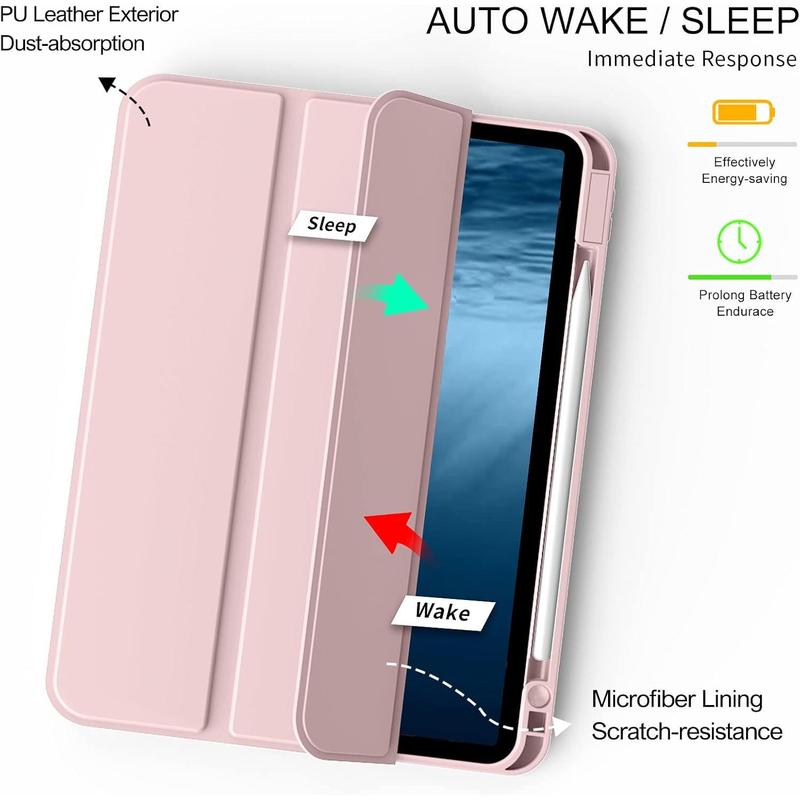 iPad Pro 11 Inch Case 4th 3rd 2nd 1st Generation (2022 2021 2020 2018) with Right Side Pencil Holder, Support 2nd Gen Pencil  Soft Slim PU Cover Auto Wake Sleep (Pink)