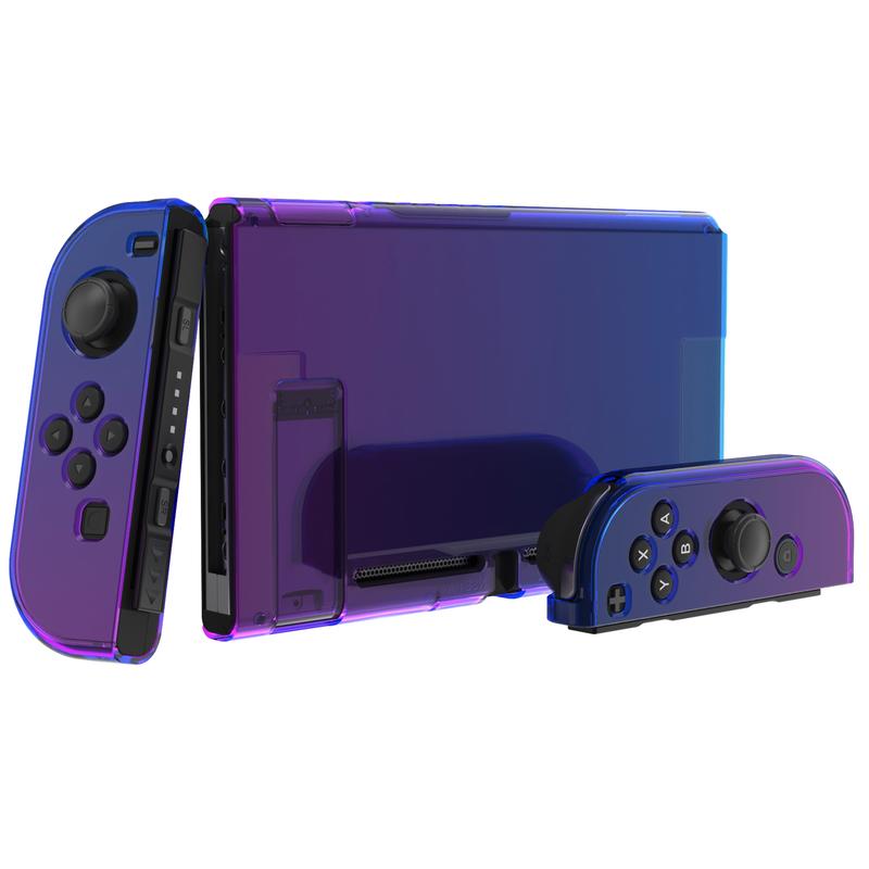 PlayVital UPGRADED Glossy Dockable Case Grip Cover for Nintendo Switch, Ergonomic Protective Case for Nintendo Switch, Separable Protector Hard Shell for Nintendo Switch - Gradient Translucent Bluebell