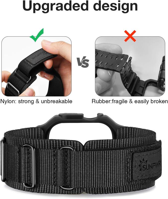 Sunfwr Rugged Nylon Smartwatch Band with Protective Case,  Compatible with Apple Watch 42mm 44mm 45mm 49mm, Durable Velcro Strap Wristband for iWatch Series 987654SE, Stylish Wearable Accessories with Sport For Men & Women Leather