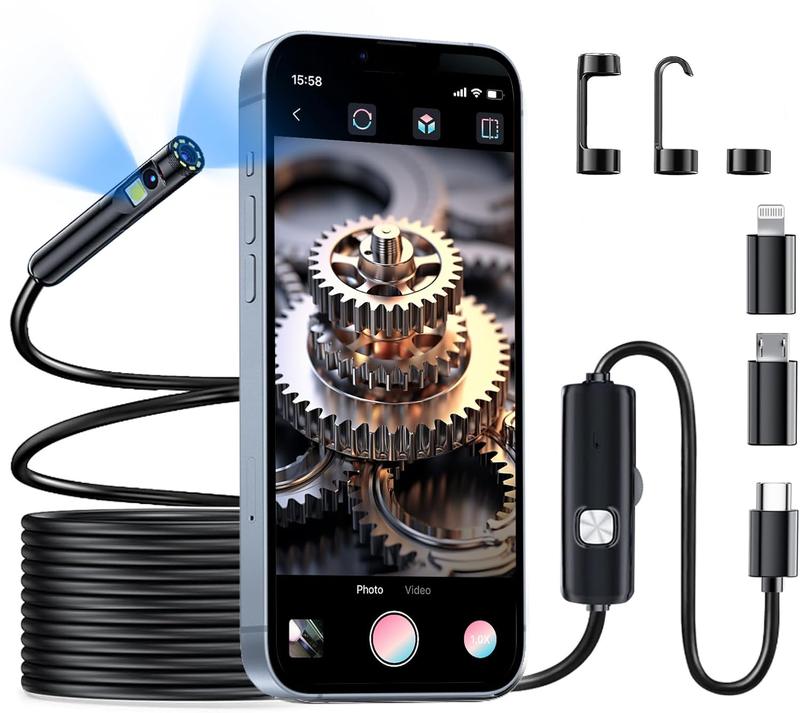 Dual Lens Endoscope Camera with Light  Borescope 1920P HD Inspection Camera with Light, IP67 Waterproof Borescope Camera with Light Scope Camera Endoscope Camera for Android, iPhone, iPad