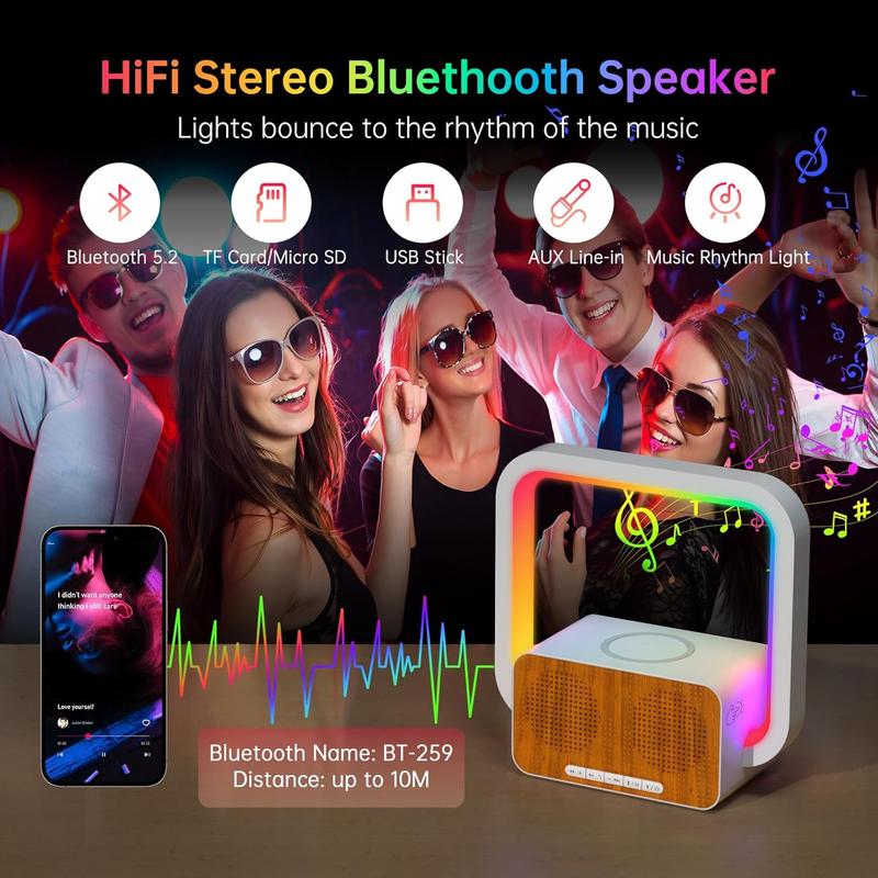 Night Lights Bluetooth Speaker, 15W Wireless Chargeing with Phone Holder, Touch Control Bedside Lamp Dimmable with Dynamic Colored Music Light, Gifts for Teenage Girls Boys Room Decor