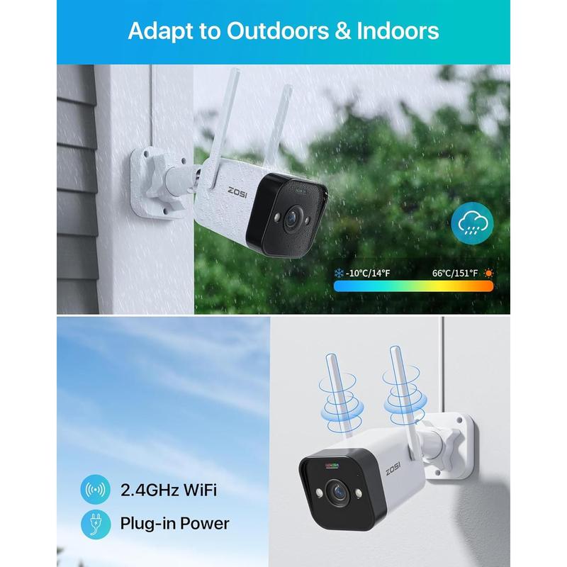 ZOSI WiFi Outdoor Security Camera,4MP Plug-in WiFi Cam with Spotlight Sound Alarm,Color Night Vision,2 Way Audio,Person Vehicle Detection,IP66 Weatherproof,SD Card&Cloud Storage,for Home Surveillance