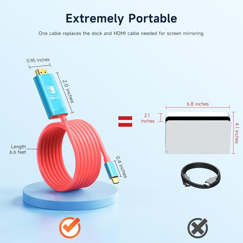 USB C to HDMI Cable Compatible with Nintendo Switch NS OLED, Portable TV Adapter Connector Replaces The Original Switch Dock for TV Screen Mirroring, Convenient for Travel, 4K HD, 2m, Blue Accessories Console