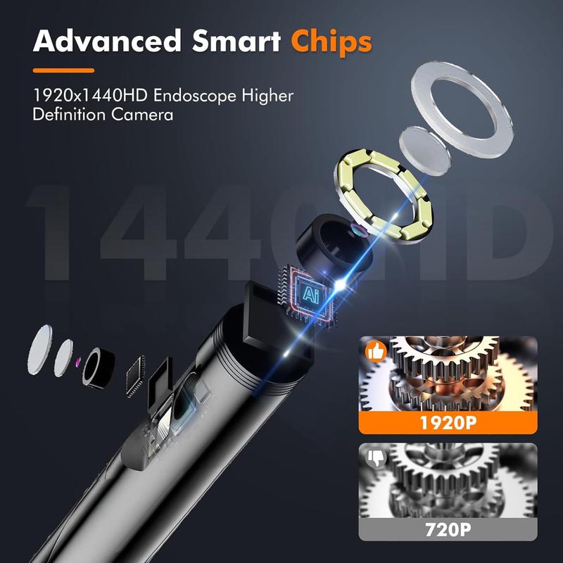 Dual Lens Endoscope Camera with Light  Borescope 1920P HD Inspection Camera with Light, IP67 Waterproof Borescope Camera with Light Scope Camera Endoscope Camera for Android, iPhone, iPad