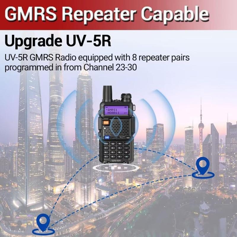 UV-5R GMRS Handheld Radio Long Range Rechargeable Two Way Radio,GMRS Repeater Capable with NOAA Weather Receiving and Scanning and Earpiece,Support Chirp(Black-2Pack)