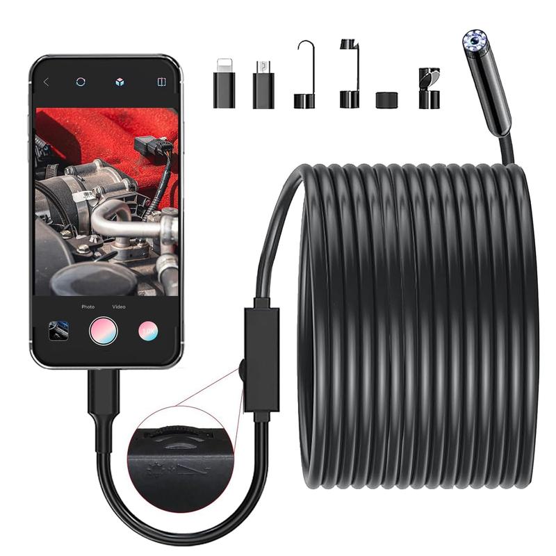 Endoscope Camera with Light, 16.4FT Waterproof Borescope 1920P HD, Semi-Rigid Cable Snake Camera, 8 Adjustable High Brightness LED Lights Inspection Camera for iPhone, Android, iPad