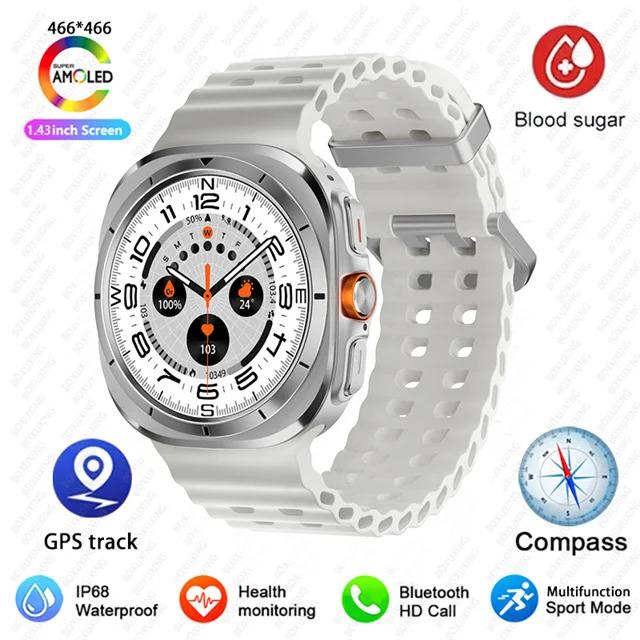 For Samsung Galaxy Watch 7 Ultra GPS Compass Smart Watch Outdoor Sports Man AMOLED BT Call IP68 Galaxy 6 Upgraded Smartwatch Men