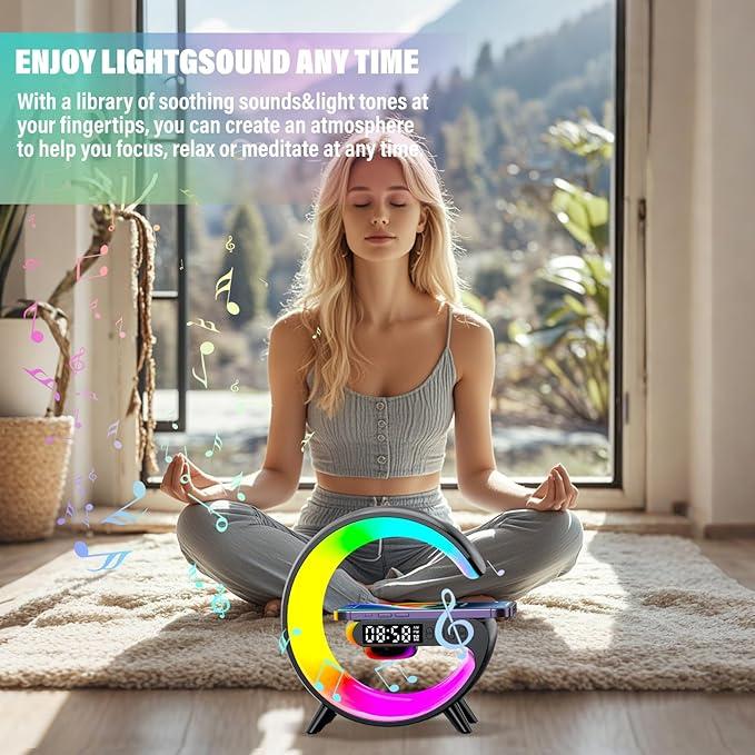 NEW Night Light Lamp Multifunctional Wireless Audio Speaker, Multifunctional Wireless Speaker with Alarm Clock, Rechargeable Speaker, Wireless Charger Station for Smartphone