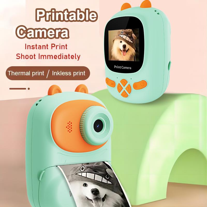 Instant Camera for Kids, Thermal Printing, HD Color Screen, 32G Memory Card, USB Rechargeable, Fast Photo Printing Toy camera, Birthday gift, For All Ages