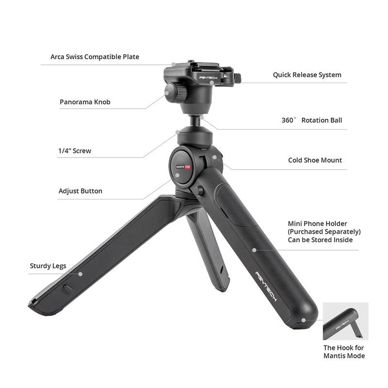 PGYTECH MANTISPOD 2.0 Mini Tripod for Camera Vlogging Tripod Small Travel Tripod for Sony Canon Nikon Fujifilm SLR DSLR Pocket Stand Video Vlog Desktop Shooting Selfie Mount