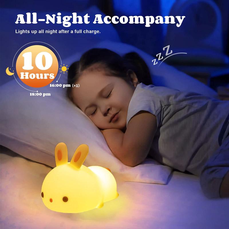 Cute Bunny Night Light, USB Rechargeable Kids Night Light, Warm White and 16 Colors Breathing Modes Led Animal Lights for Girls, Childrens, Toddler, Baby and Kids Christmas Gifts