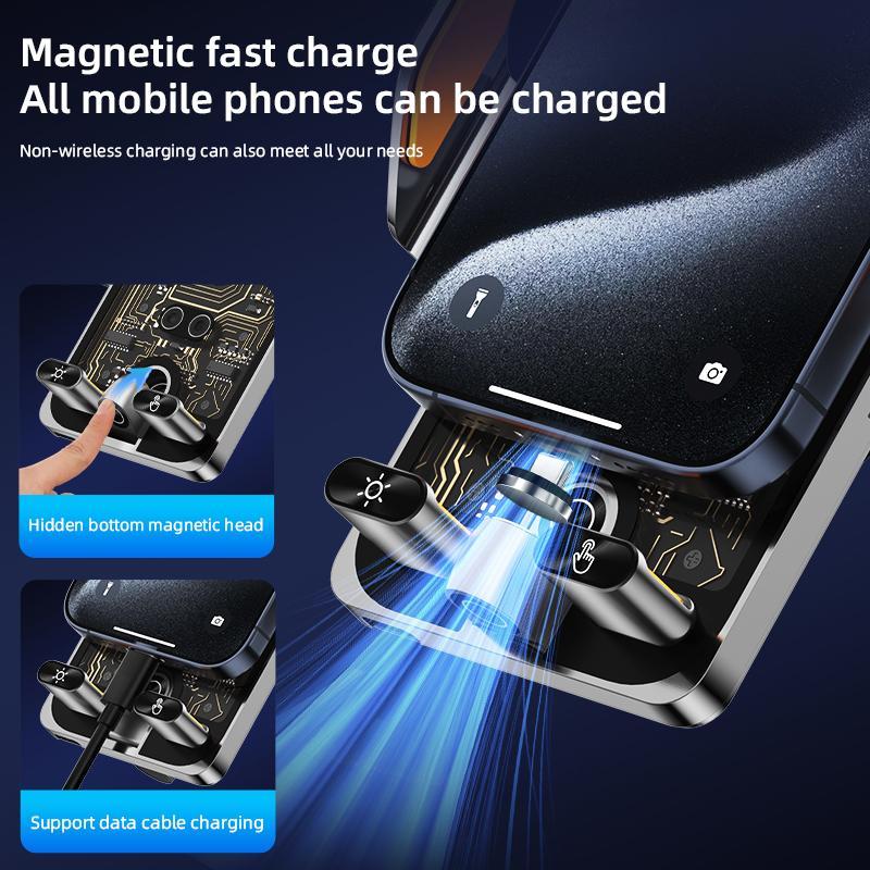 Punk Style Magnetic Charging Up To 66W Car Charger, 15W Wireless Charger for Car, Magnetic Car Navigation Bracket, Car Phone Holder, Universal Car Interior Accessories for Most Smartphones