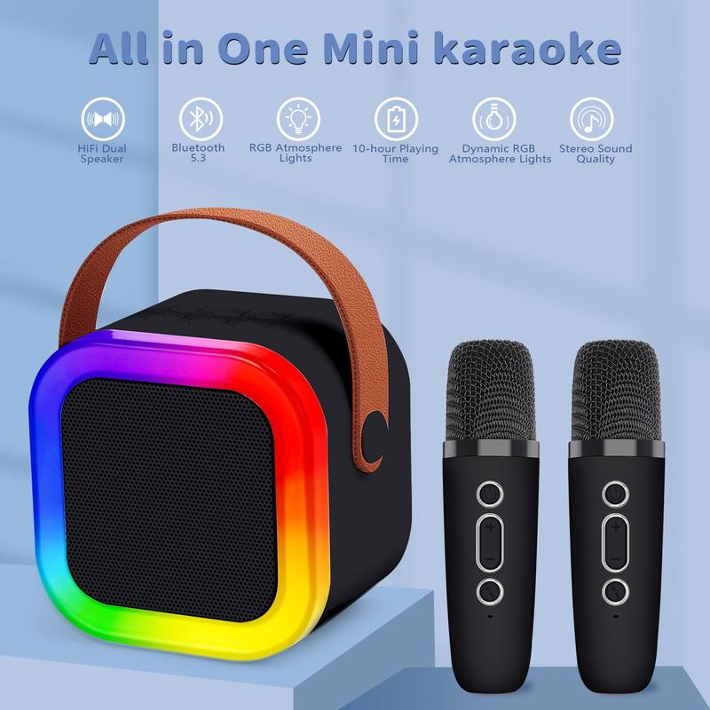 Mini Karaoke Machine, Mini Karaoke Machine with 2 Wireless Microphones,Portable Bluetooth Speaker with Microphone Christmas Birthday Gifts Boys for Teen Girls