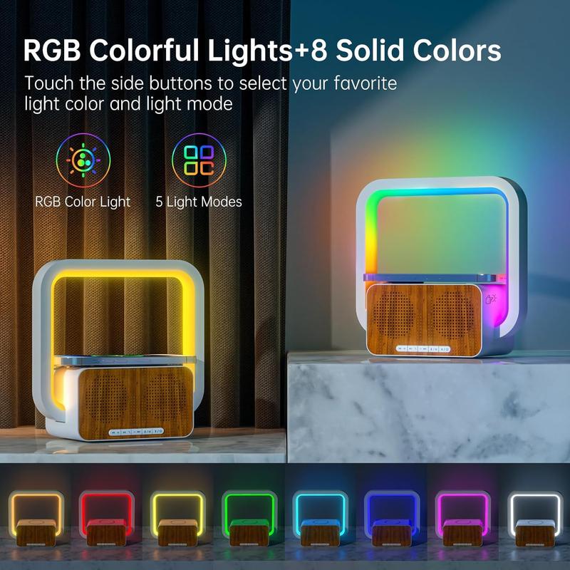 Night Lights Bluetooth Speaker, 15W Wireless Chargeing with Phone Holder, Touch Control Bedside Lamp Dimmable with Dynamic Colored Music Light, Gifts for Teenage Girls Boys Room Decor