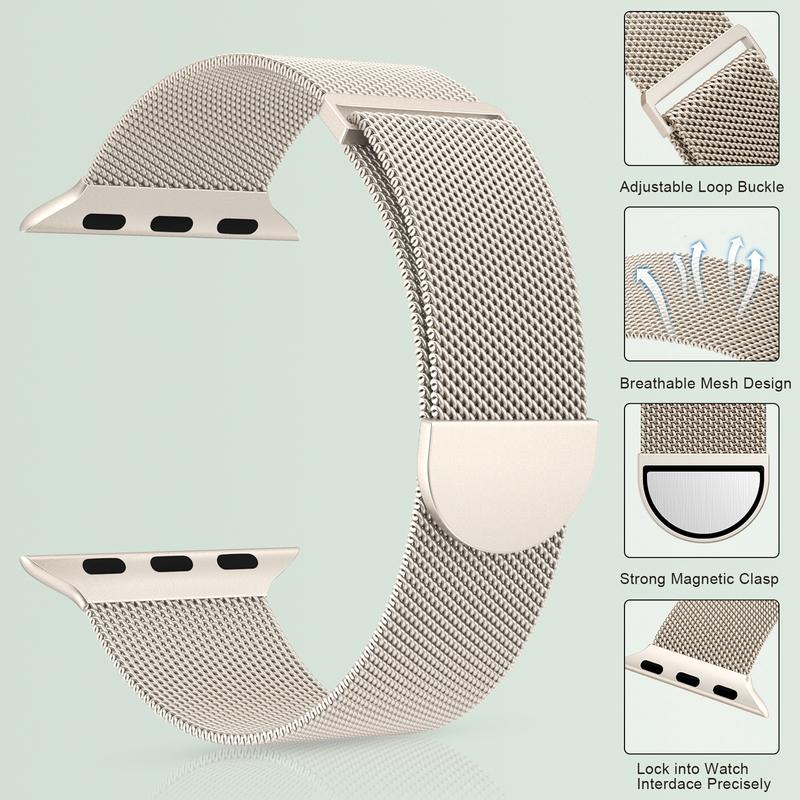 Marge Plus Compatible with Apple Watch Band Series 10, Ultra 2, SE, Ultra 9 8 7 6 5 4 Women and Men, Stainless Steel Mesh Loop Magnetic Clasp Replacement for iWatch Bands 38mm 40mm 41mm 42mm Stralight