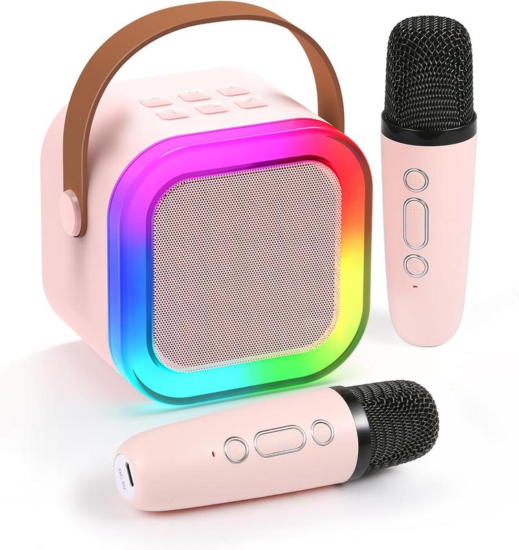 Mini Karaoke Machine, Mini Karaoke Machine with 2 Wireless Microphones,Portable Bluetooth Speaker with Microphone Christmas Birthday Gifts Boys for Teen Girls