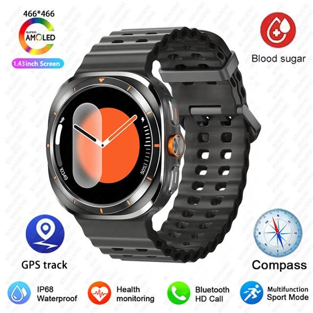 For Samsung Galaxy Watch 7 Ultra GPS Compass Smart Watch Outdoor Sports Man AMOLED BT Call IP68 Galaxy 6 Upgraded Smartwatch Men