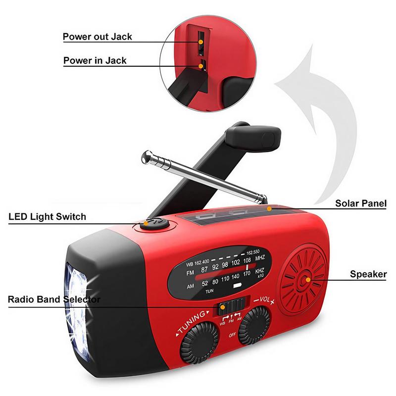 Portable Solar Powered Radio, 2000mAh Multifunctional Emergency LED Flashlight Radio, FM AM WB NOAA Weather Radio, Outdoor Radio for Camping Hiking