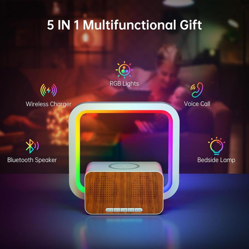 Night Lights Bluetooth Speaker, 15W Wireless Chargeing with Phone Holder, Touch Control Bedside Lamp Dimmable with Dynamic Colored Music Light, Gifts for Teenage Girls Boys Room Decor