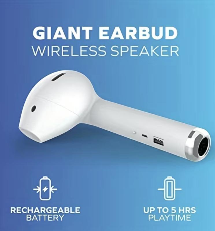 Jumbo Size Earbud Wireless Speaker Audio Bluetooth Rechargeable Portable Stereo Smartphone