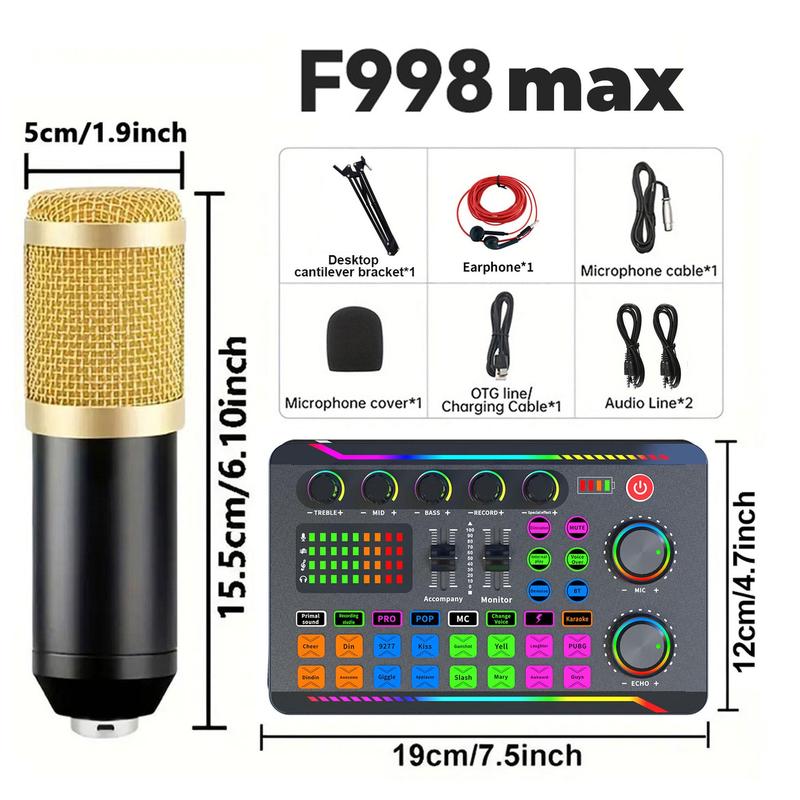 Professional Audio Mixer, 1 Set Podcast Equipment Kit with Sticker, Podcast Production Kit, Vocal Recording Kit, Video Recording Kit, Studio Equipment, Condenser Mic Set, Audio Mixer Kit for PC, Laptop, Smartphone