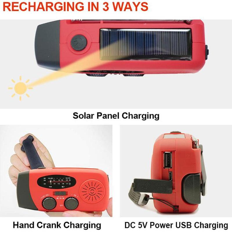 PENGTENG Solar Powered Radio with 3 LED Lights, AM FM NOAA Radio with Flashlight & Power Bank Function, Portable Radio with Solar Panel & Hand Crank for Outdoor