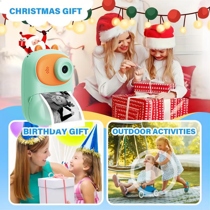 Instant Camera for Kids, Thermal Printing, HD Color Screen, 32G Memory Card, USB Rechargeable, Fast Photo Printing Toy camera, Birthday gift, For All Ages