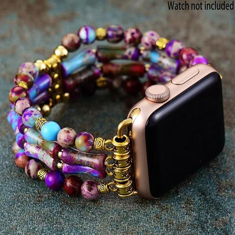 Boho Style Natural Stone Beaded Watch Band, Fashionable Elastic Colorful Beaded Bracelet for Women, Wearable Accessories for Apple Watch 38mm to 49mm