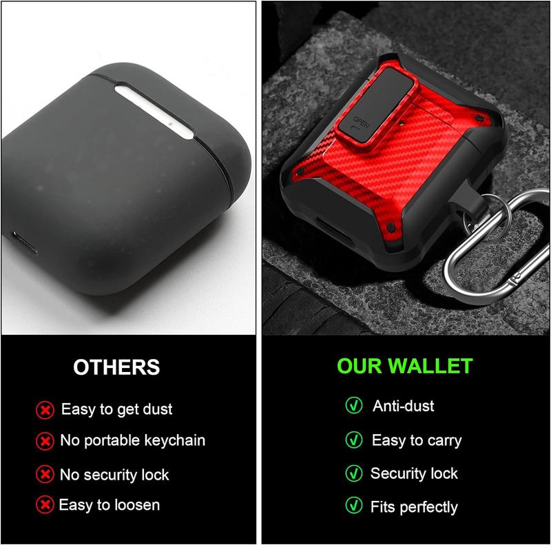 Airpod Case with Lock Compatible with Apple Airpods Case 2nd Generation Case, Rugged Case Cover for AirPods 1st Charging Case with Keychain for Men Women Accessories Portable Durable  Protection Chargeable