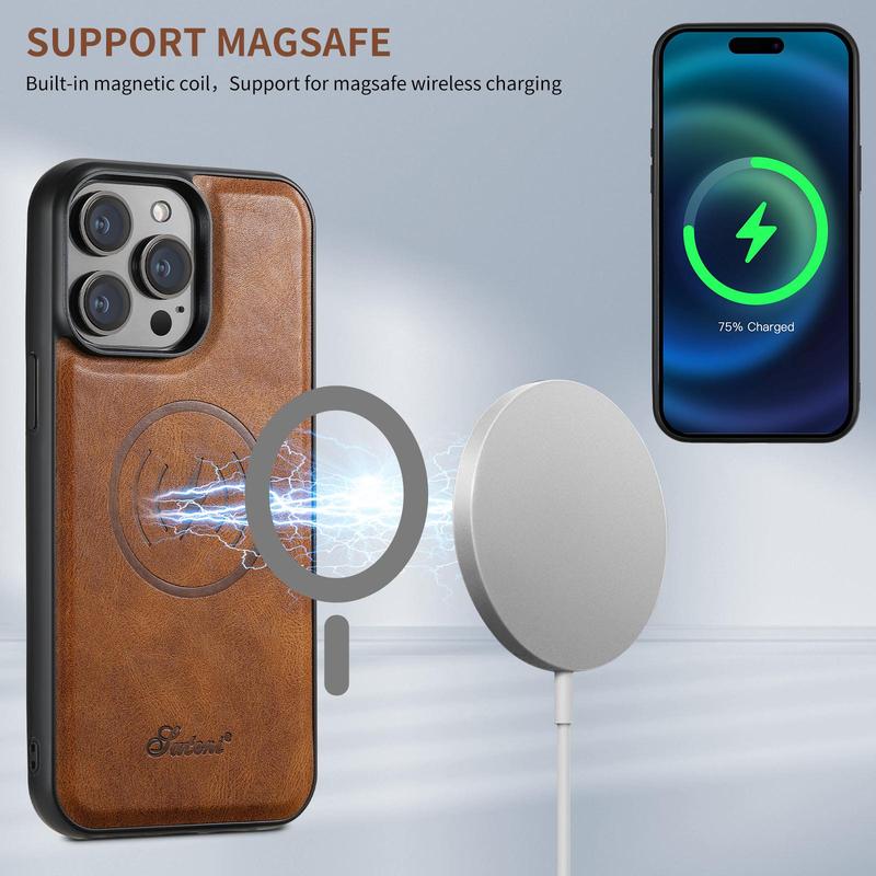 Magnetic Closure Phone Case with Card Holder, Full Body Shockproof Phone Protective Cover, Phone Accessories Compatible with iPhone 15 14 13 12 Pro Max