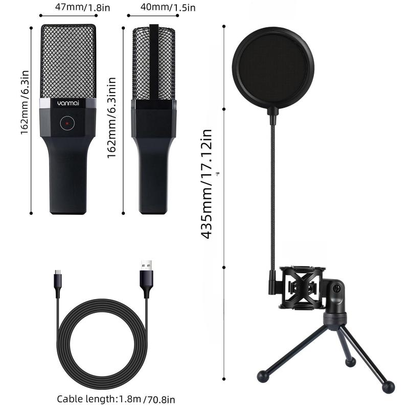 Professional RGB Type Microphone, Studio-Quality Recording Microphone with Tripod, Live Streaming, Podcast Broadcasting Microphone for Music Recording, Condenser Microphone, Gaming Microphone, Microphone Gaming