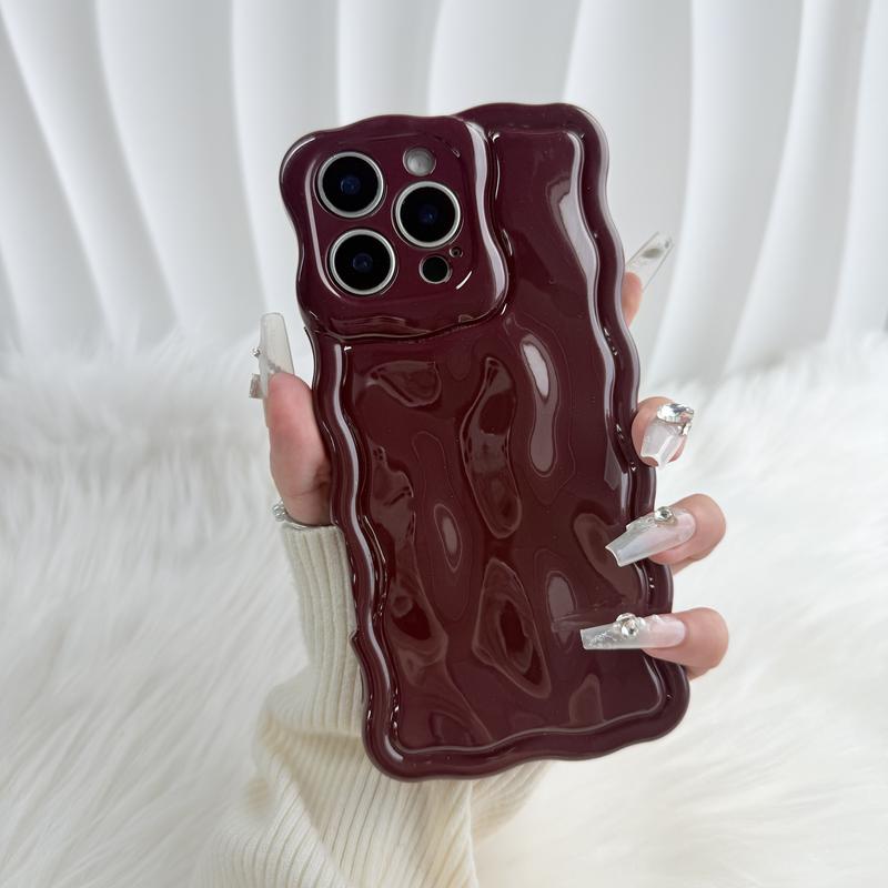 Cute Water Ripple Curly Wave Shape with 3D Meteorite Bubble Glitter Design, Luxury Wavy Edge Full Camera Protection Soft TPU Durable Shockproof Phone Case Cover, for iPhone 16 Series Plus 11 12 13 14 15 Pro Max