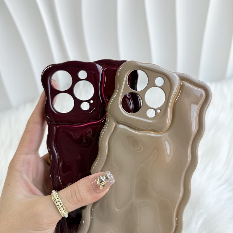 Cute Water Ripple Curly Wave Shape with 3D Meteorite Bubble Glitter Design, Luxury Wavy Edge Full Camera Protection Soft TPU Durable Shockproof Phone Case Cover, for iPhone 16 Series Plus 11 12 13 14 15 Pro Max