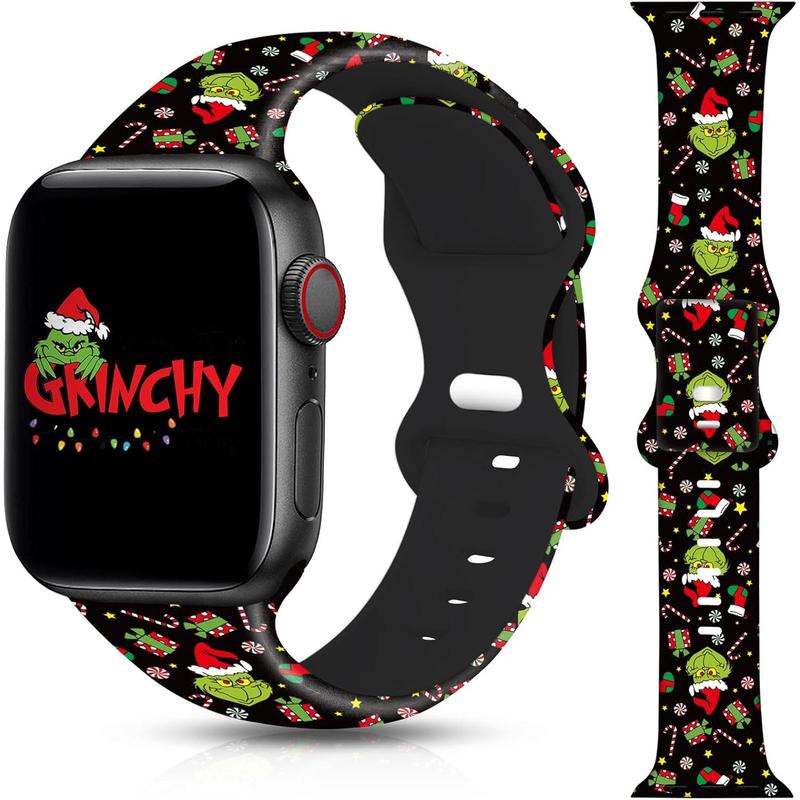 Christmas Halloween Watch Band Compatible with Apple Watch Band 38mm 40mm 41mm 42mm 44mm 45mm 49mm iWatch Ultra SE Series 9 8 7 6 5 4 3 2 1, Christmas Halloween Soft Silicone Sport Replacement Strap Band for Girls Accessories Wearable