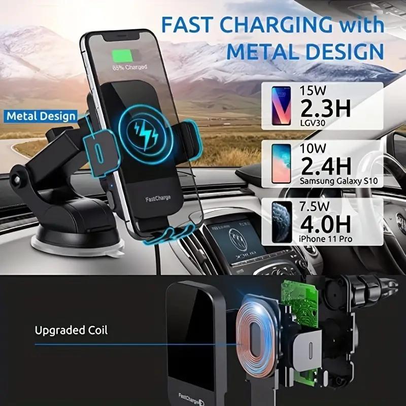 Wireless Car Dashboard Phone Holder Charger, 15W Fast Charging Auto Clamping Car Air Vent Phone Mount Charger, Car Phone Holders, Cell Phone Car Mount, Car Phone Holder, Compatible with iPhone Samsung Galaxy