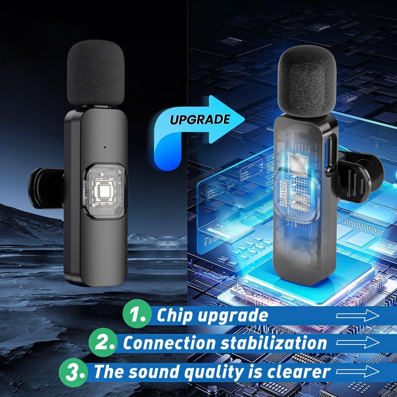 Professional Wireless Lavalier Lapel Mini Microphone,for iPhone,Android， iPad，Dual microphone design supports multiple users Support charging while in use Portable Wireless Mini Microphone with Noise Reduction ，for Video Recording, Vlog, YouTube, TikTok，