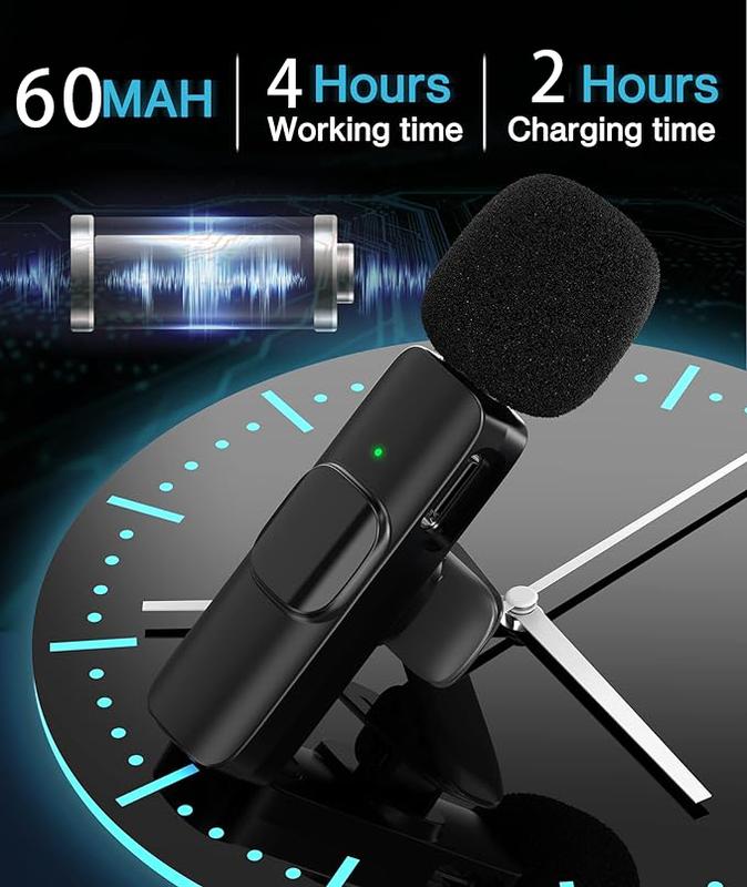 Professional Wireless Lavalier Lapel Mini Microphone,for iPhone,Android， iPad，Dual microphone design supports multiple users Support charging while in use Portable Wireless Mini Microphone with Noise Reduction ，for Video Recording, Vlog, YouTube, TikTok，