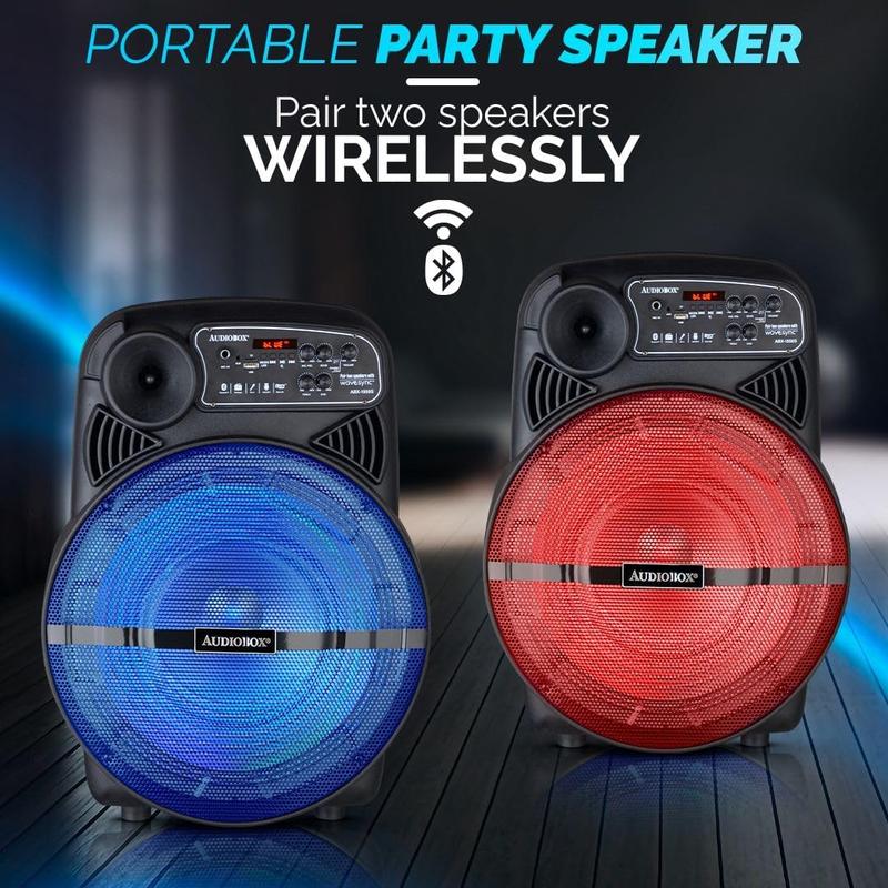 15 INCH Portable Party Bluetooth Speaker 15” woofer + 1.5” tweeter Heavy Bass Speaker System With LED Lights Stand Microphone for Events and Karaoke