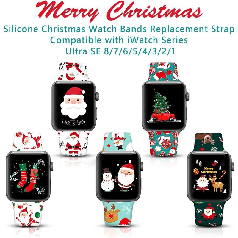 Christmas Halloween Watch Band Compatible with Apple Watch Band 38mm 40mm 41mm 42mm 44mm 45mm 49mm iWatch Ultra SE Series 9 8 7 6 5 4 3 2 1, Christmas Halloween Soft Silicone Sport Replacement Strap Band for Girls Accessories Wearable