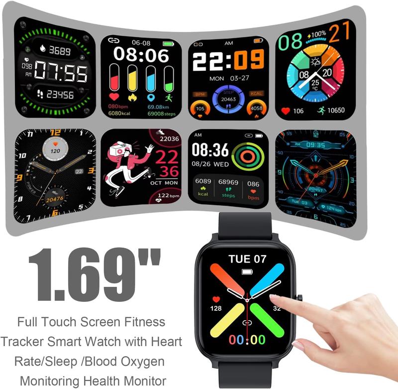 Smart Watch for Men Women Compatible with iPhone Samsung Android Phone 1.69 inch Full Touch Screen Bluetooth Chargeable