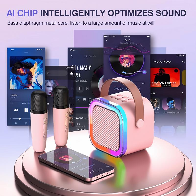 Mini Karaoke Machine for Kids Adults, Portable Bluetooth Karaoke Speaker with 2 Wireless Microphones for Kids Teens Adults Audio Microphone Sound