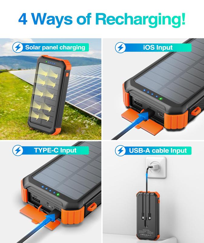 GNC M40000 Solar Power Bank 45800mAh, USB-C QC 3.0 Fast Charging for iPhone, Samsung, Google & More.